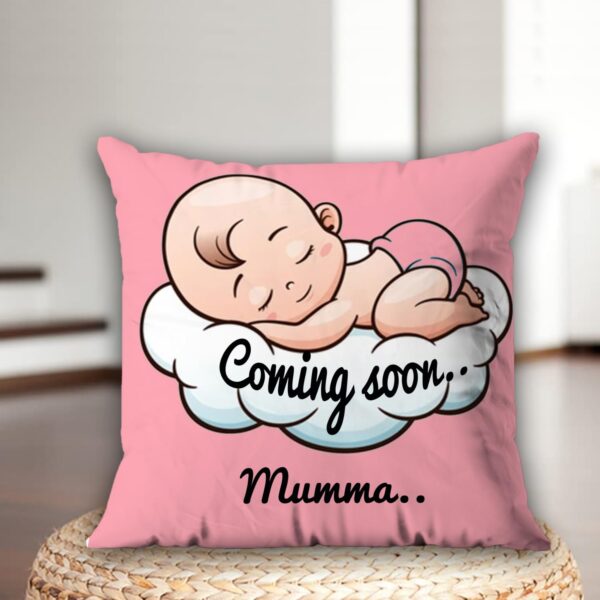 AWANI TRENDS Coming Soon Mumma Pregnant Gift for Wife Women Sister Pregnancy Gift for Baby Shower Printed Cushion Cover(12 X 12 Inch) with Filler-Pink - Image 4
