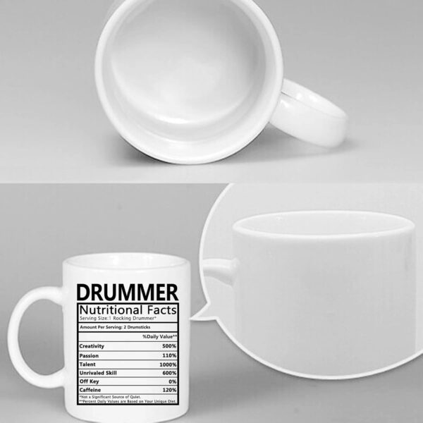 AliCarr Drummer Nutritional Facts Coffee Mug - Drummer Mugs Gifts for Men - Drum Player Funny Novelty Gag Gift for Kids Christmas Birthday Ceramic Ingredients Tea Cup - Image 4