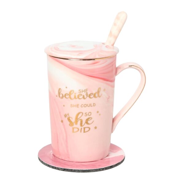 NYRWANA Coffee Mug, Gift for Girls, Birthday Gift for Women, Birthday Gift for Girls, Girls Gift Items for Birthday, Coffee Mug with Lid, Diwali Gifts, Coffee Mug with Spoon & Gift Box (400ml - Pink) - Image 4