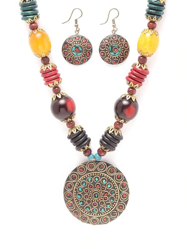 Shining Diva Fashion Latest Stylish Traditional Tibetan Pendant Necklace Jewellery Set for Women - Image 6