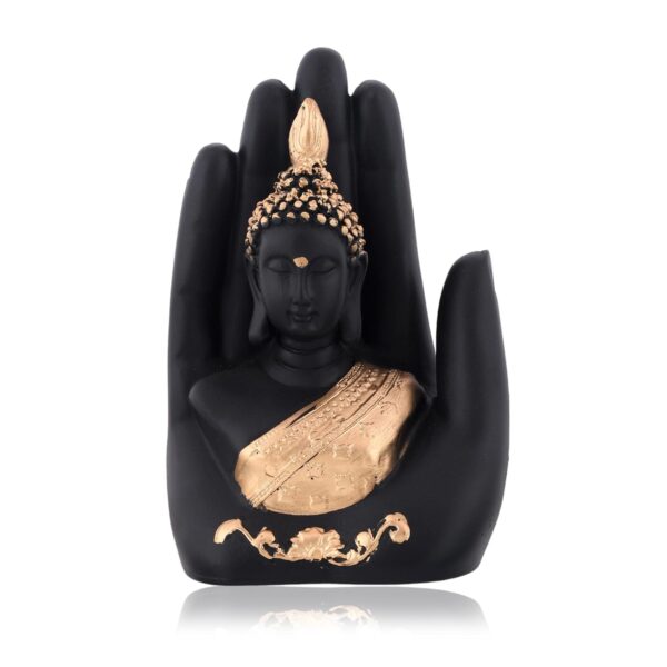 Craftvatika Golden Handcrafted Palm Buddha Idol for Home,Office and Gifts - Palm Buddha Hand Statues for Living Room Mandir Pooja Room Living Room Diwali Decor - Image 3