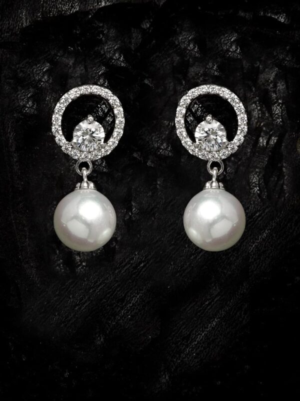 Clara 92.5 Sterling Silver Swiss Zirconia Pearl Earrings |Gift for Women and Girls - Image 3