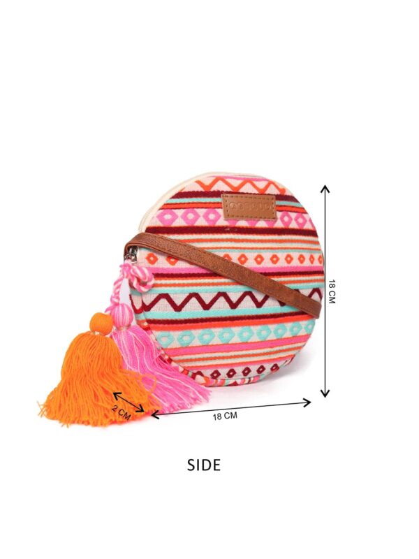 ASTRID Round Textured Sling Bag For Girls With Zip - Image 4