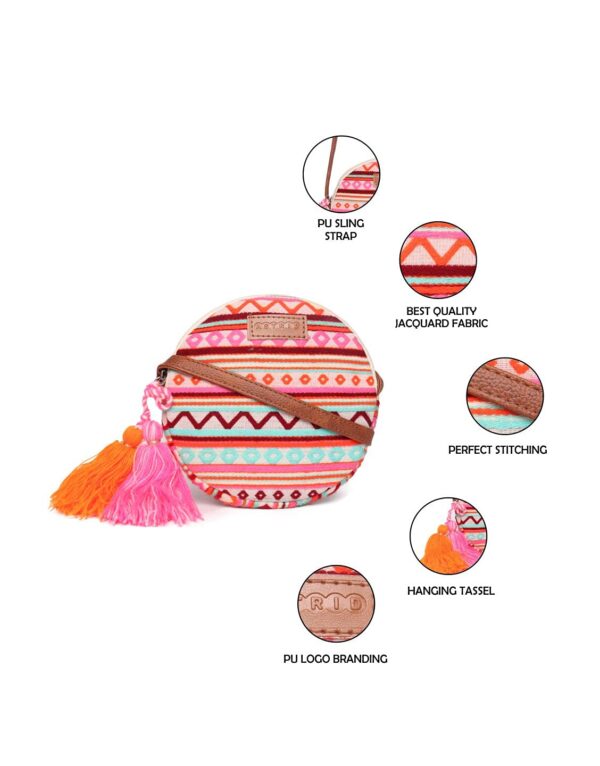 ASTRID Round Textured Sling Bag For Girls With Zip - Image 6