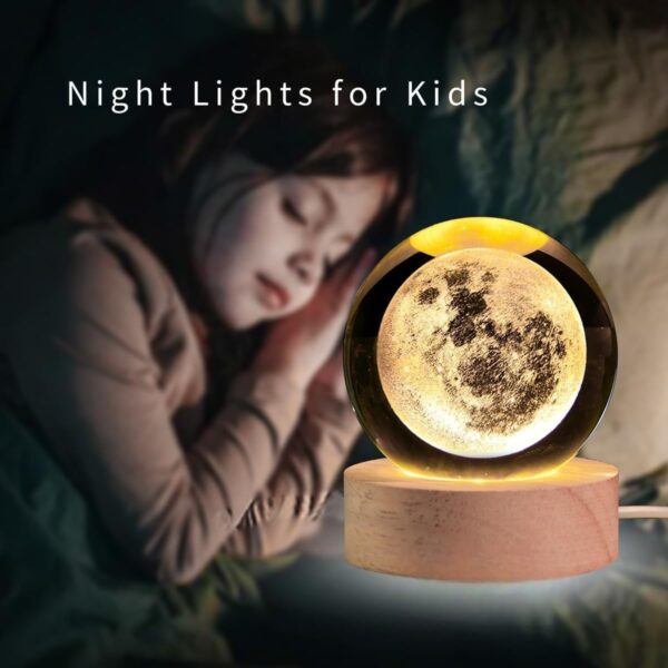 Desidiya Moon Crystal Ball Night Light,2.4 Inch Glass Ball Night LED Lamp with Woodern Base,Decorations Gifts for Men,Women,Kids,Boys,Girls,Teens - Image 2