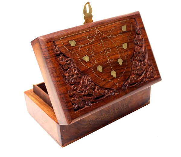 Handicrafts Handmade Wooden Jewellery Box for Women Wood Jewel Organizer Hand Carved with Intricate Carvings Gift Items - 6 inches - Image 2