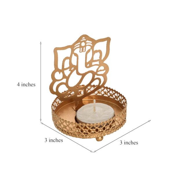 eCraftIndia Shadow Ganesh Ji Metal Tea Light Holder (8 cm x 8 cm x 11 cm, Brown) - Image 4