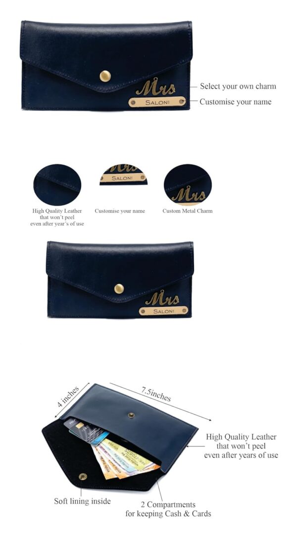 AICA Personalized Name & Charm Leather Wallet Women’s Combo Giftset (Navy Blue) | Birthday Anniversary Wedding Gifts for Women - Image 5