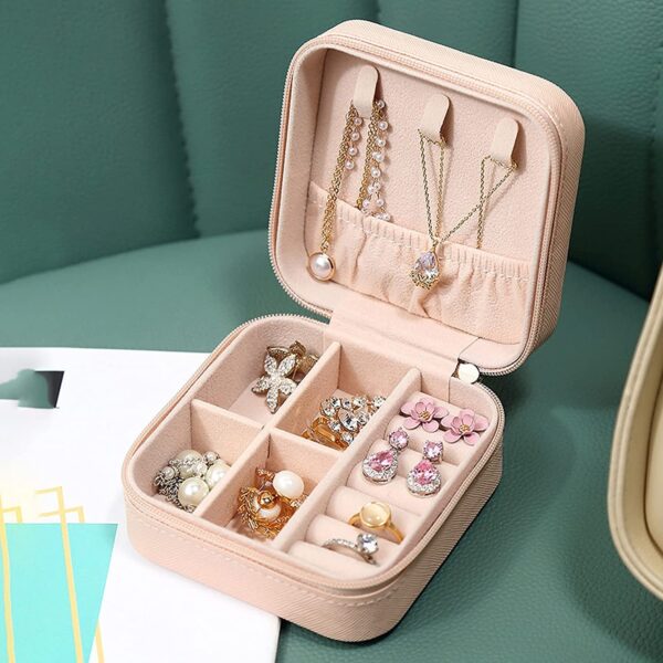 YouBella Jewellery Organiser PU Leather Zipper Portable Storage Box Case with Dividers Container for Rings, Earrings, Necklace Home Organizer, Pink (Style 1) - Image 5