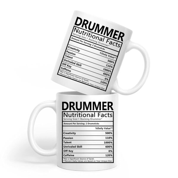 AliCarr Drummer Nutritional Facts Coffee Mug - Drummer Mugs Gifts for Men - Drum Player Funny Novelty Gag Gift for Kids Christmas Birthday Ceramic Ingredients Tea Cup - Image 7