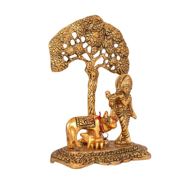 Collectible India Gift Items Metal Krishna Idol Murti with Kamdhenu Cow - Gold Plated Showpiece Articles for Home Decor, Office,House Warming (Set of 1) - Image 7