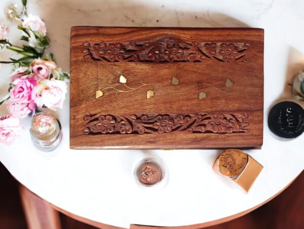 Handicrafts Handmade Wooden Jewellery Box for Women Wood Jewel Organizer Hand Carved with Intricate Carvings Gift Items - 6 inches - Image 6