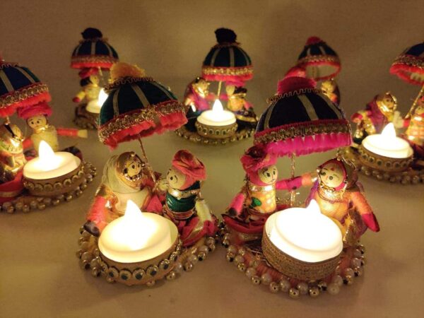 JH Gallery Recycled Material Rajasthani Raja Rani Puppet | Dolls Decorative Tealight Candle Holder | Diwali Decoration Items for Home Decor | Tea Light Candle Holder(Pack of 2) - Image 9