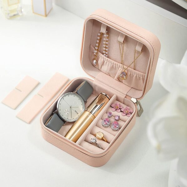 YouBella Jewellery Organiser PU Leather Zipper Portable Storage Box Case with Dividers Container for Rings, Earrings, Necklace Home Organizer, Pink (Style 1) - Image 3