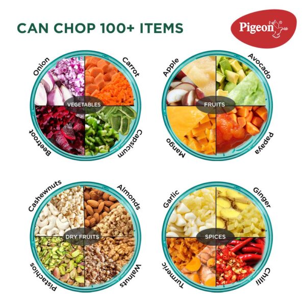 Pigeon Polypropylene Mini Handy and Compact Chopper with 3 Blades for Effortlessly Chopping Vegetables and Fruits for Your Kitchen (12420, Green, 400 ml) - Image 6