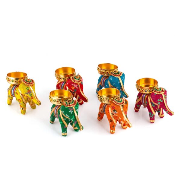 JH Gallery Handcrafted Recycled Material Elephant Tealight Candle Holder Home Decoration Item for Diwali Decor (Multicolor, 8 X 5 X 10 Cm) - Pack of 6 - Image 5