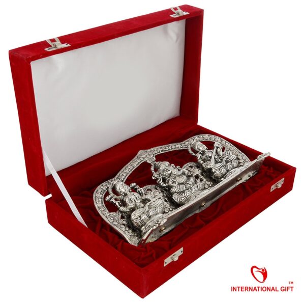 INTERNATIONAL GIFT® Silver Laxmi Ganesh Sarswati Idol Statue Oxidized Finish with Red Velvet Box Packing with Beautiful Carry Bag (14 cm X 25 cm X 5 cm) - Image 5
