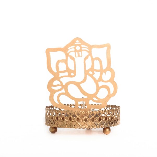eCraftIndia Shadow Ganesh Ji Metal Tea Light Holder (8 cm x 8 cm x 11 cm, Brown) - Image 5