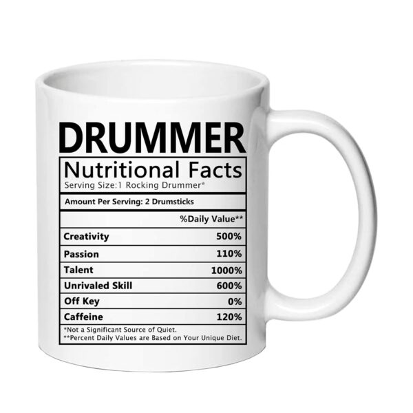 AliCarr Drummer Nutritional Facts Coffee Mug - Drummer Mugs Gifts for Men - Drum Player Funny Novelty Gag Gift for Kids Christmas Birthday Ceramic Ingredients Tea Cup - Image 2