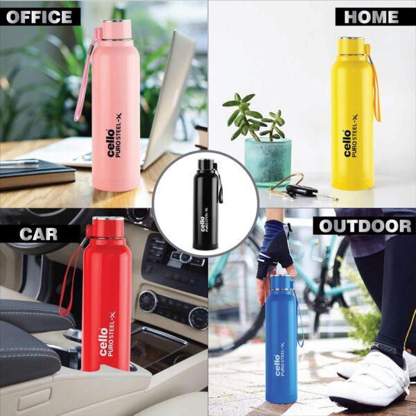 CELLO Puro Steel-X Benz 900 | Leak Proof| Wide Mouth & Easy to Open | Insulated Inner Steel Outer Plastic Water Bottle | Perfect for Staying hydrated at The School,College, Work | 730ml | Pink - Image 8