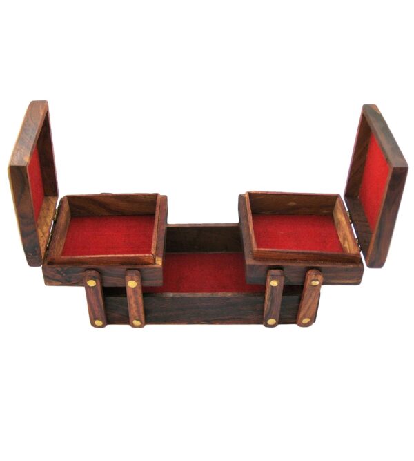 ITOS365 Jewellery Box for Women Wooden Flip Flap Flower Carved Design Handmade Gift, 8 inches - Image 5