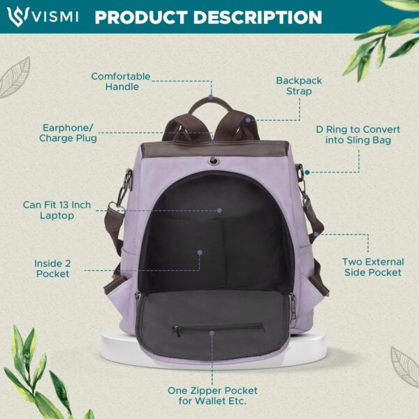 VISMIINTREND Stylish Leather Backpack Handbag Shoulder Bags for Women and Teens Girls | Ladies Purse | Everyday Use | Office | College | Travel | Work | Birthday Gifts for Wife | Sisters - Image 5