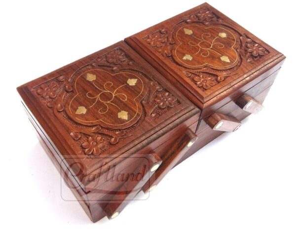 Craftland wooden Jewellery Box (Brass n Carving) for Women/girls Flip Flap Handmade Gift, 8 Inches … - Image 2