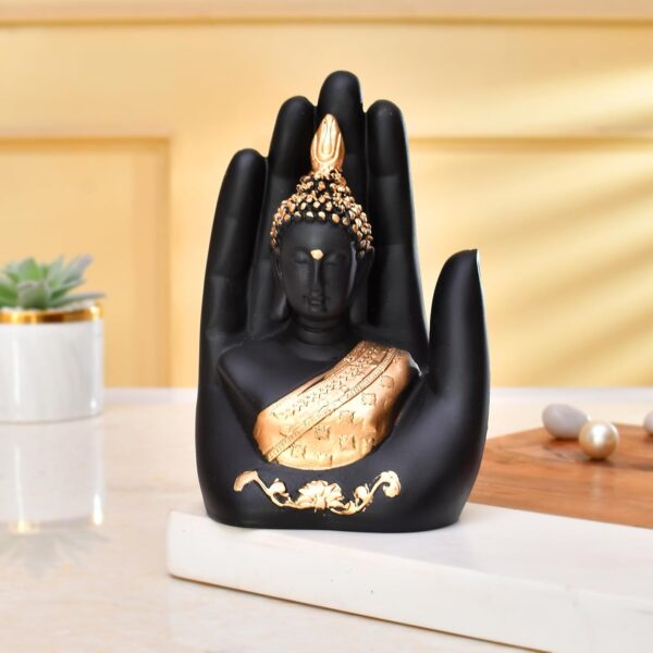 Craftvatika Golden Handcrafted Palm Buddha Idol for Home,Office and Gifts - Palm Buddha Hand Statues for Living Room Mandir Pooja Room Living Room Diwali Decor - Image 2