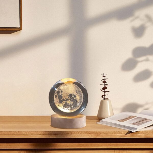 Desidiya Moon Crystal Ball Night Light,2.4 Inch Glass Ball Night LED Lamp with Woodern Base,Decorations Gifts for Men,Women,Kids,Boys,Girls,Teens - Image 4