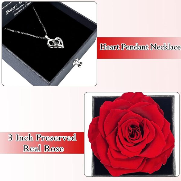 SNAPTRON Gifts For Girlfriend,Wife,Love-Marriage Anniversary Gift For Wife Preserved Rose Flower With Heart Necklace-Valentine Gift For Girlfriend/ Cute Birthday Gift For Wife Special Love,Adult - Image 4