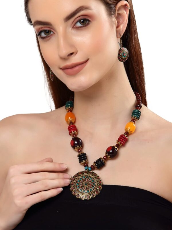Shining Diva Fashion Latest Stylish Traditional Tibetan Pendant Necklace Jewellery Set for Women - Image 7