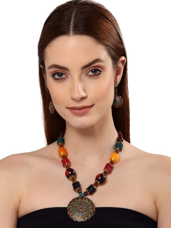Shining Diva Fashion Latest Stylish Traditional Tibetan Pendant Necklace Jewellery Set for Women - Image 5