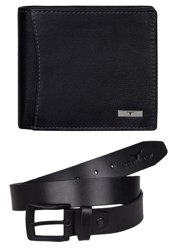 URBAN FOREST Brian Black Leather Wallet & Black Casual Belt Combo Gift Set for Men - Image 3
