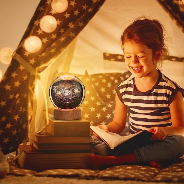 SHOPOGENIX Solar System Crystal Ball Night Light,Glass Ball Night LED Lamp with USB Powered 2.36 Inch Wooden Base Colorful Crystal Ball for Gifts Men,Women,Kids,Boys,Girls (Solar System) - Image 5