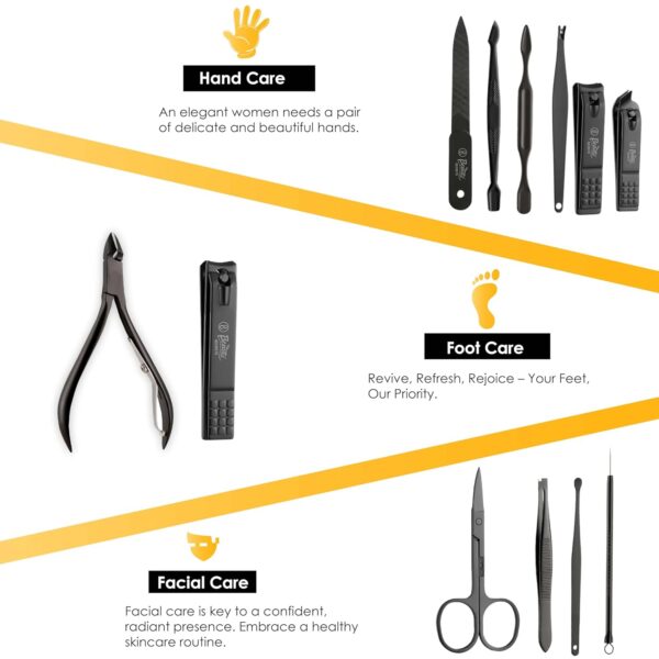 Beauté Secrets Essentials Manicure Set Nail Clippers, Stainless Steel Nail Scissors Grooming Kit, Acne needle, Blackhead Tool Leather Travel Case (Yellow) - Image 4