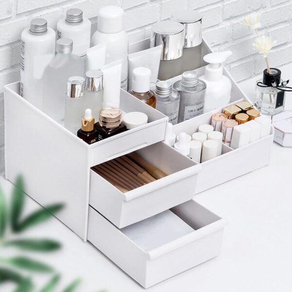 ALOXE Cosmetic Organizer Box Drawers Storage Plastic Stationary Box | Make Up Organiser For Women - Image 4