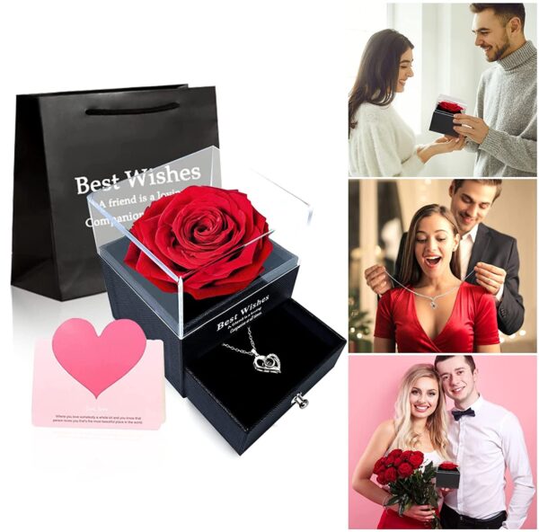 SNAPTRON Gifts For Girlfriend,Wife,Love-Marriage Anniversary Gift For Wife Preserved Rose Flower With Heart Necklace-Valentine Gift For Girlfriend/ Cute Birthday Gift For Wife Special Love,Adult - Image 8