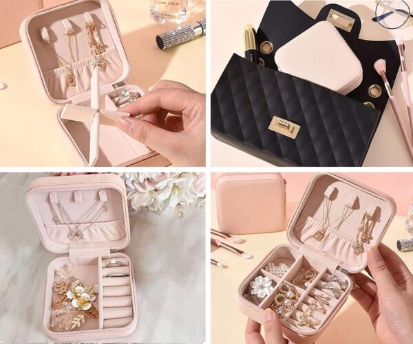 YouBella Jewellery Organiser PU Leather Zipper Portable Storage Box Case with Dividers Container for Rings, Earrings, Necklace Home Organizer, Pink (Style 1) - Image 4