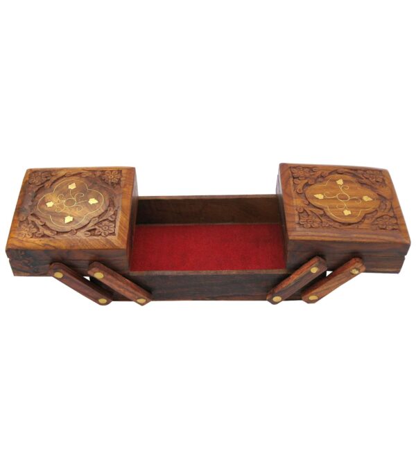 ITOS365 Jewellery Box for Women Wooden Flip Flap Flower Carved Design Handmade Gift, 8 inches - Image 6