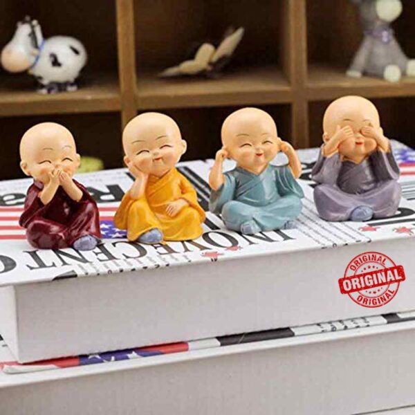 TIED RIBBONS Resin Buddha Monk Statues, Small, Multicolour, Set of 4 - Image 2