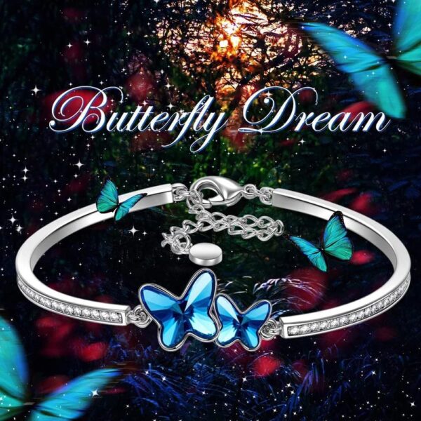Valentine Gift By Shining Diva Italian Designer Platinum Plated Crystal Butterfly Earrings Chain Pendant Necklace Combo Jewellery Set for Women and Girls (Blue) (14603s) - Image 6