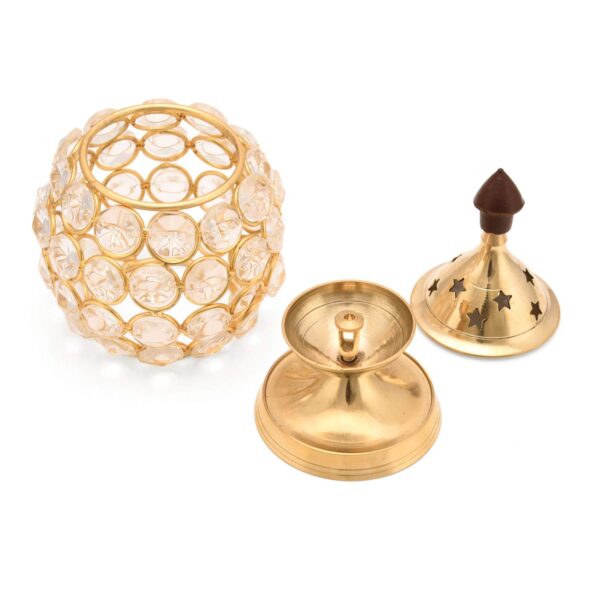 Collectible India Akhand Diya Diyas Decorative Brass Crystal Oil Lamp, Diwali Decoration Item - Lantern Oval Shape Diwali Gifts Home Decor Puja Lamp Tea Light Holder - Image 5