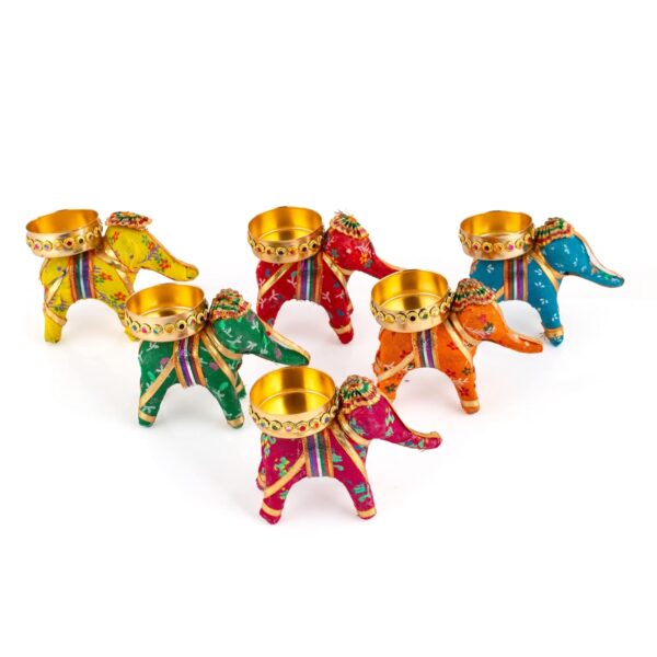JH Gallery Handcrafted Recycled Material Elephant Tealight Candle Holder Home Decoration Item for Diwali Decor (Multicolor, 8 X 5 X 10 Cm) - Pack of 6 - Image 3