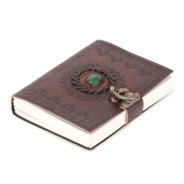 ALCRAFT Real Leather Green Stone Brown Embossed Handmade Diary with Metal Lock -Size of (H) 6*(L) 4.5 Brown - Image 2