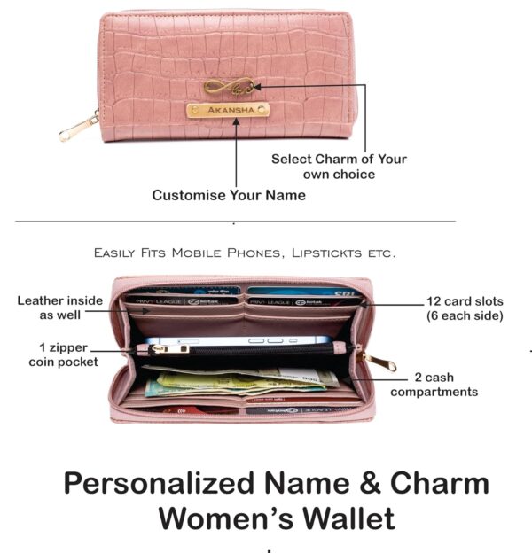 AICA Personalized Name & Charm Self-Textured Leather Wallet Women’s Combo Giftset (NudePink) | Birthday Anniversary Wedding Gifts for Women - Image 4