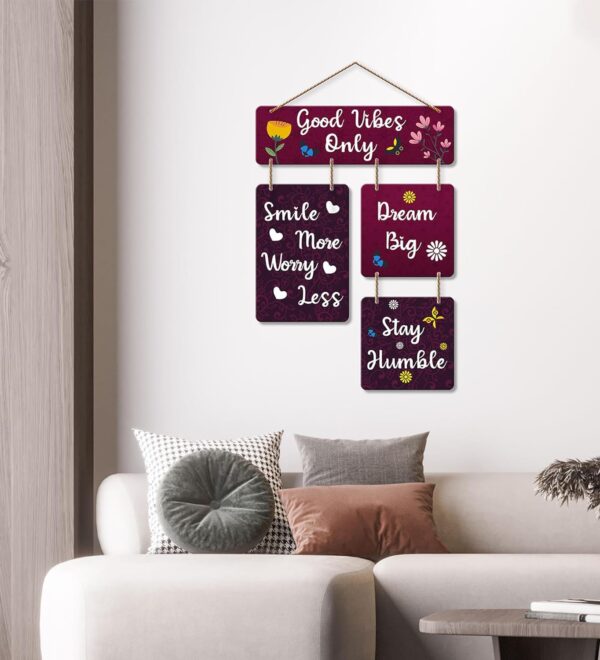 Art Vibes Decorative Wall Art Mdf Wooden Hanger For Living Room | Good Vibes Only | Bedroom | Home Decor | Office | Gift | Quotes Item | Wall Hanging For House Decoration | Wall Art(Wh_6502N) - Image 3