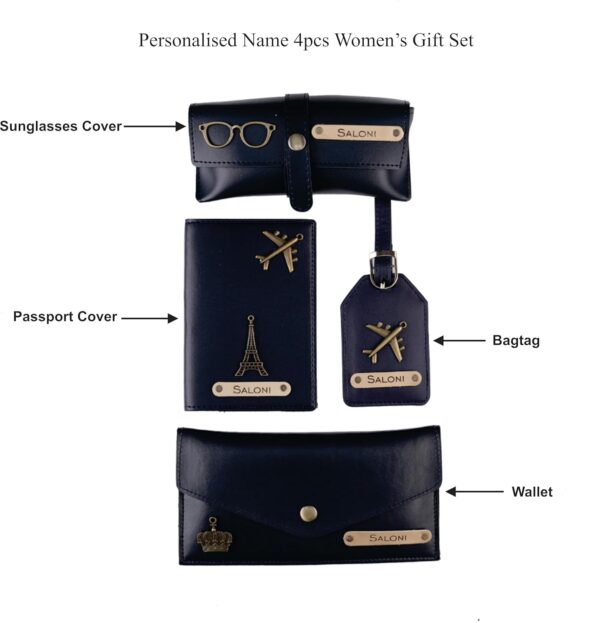 AICA Personalized Name & Charm Leather Wallet Women’s Combo Giftset (Navy Blue) | Birthday Anniversary Wedding Gifts for Women - Image 4