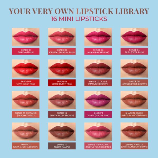 Just Herbs Ayurvedic Creamy Matte Micro Mini Lipstick Kit Lip Hydrating & Moisturizing, Lipsticks for Women Suitable All Indian Tones (Pack of 16) - Image 4