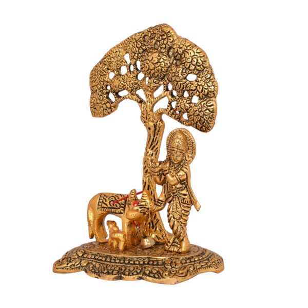 Collectible India Gift Items Metal Krishna Idol Murti with Kamdhenu Cow - Gold Plated Showpiece Articles for Home Decor, Office,House Warming (Set of 1) - Image 6