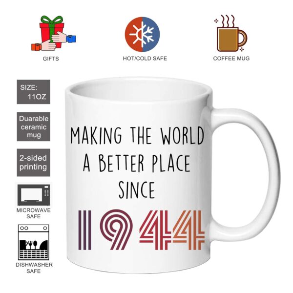 AliCarr Making The World a Better Place Since 1944 Coffee Mugs - Novelty Ceramic Coffee Mug Tea Cup White 77th Birthday Gifts for Men Gift Ideas - Image 4